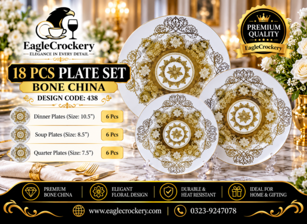 Bone 18 Pcs Plate Set (438) | Elegant, Durable, Heat-Resistant Plates & Bowls