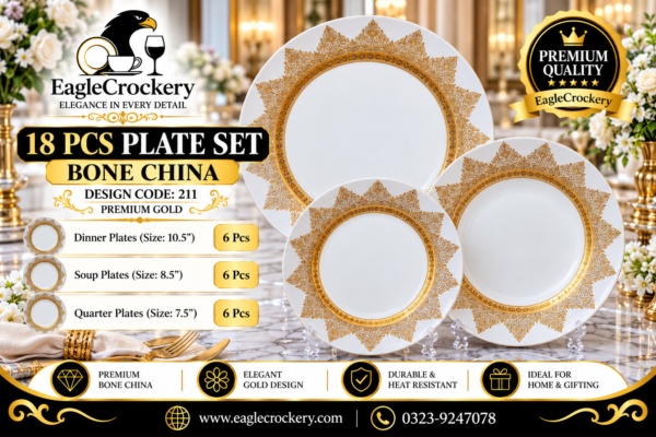 Bone 18 Pcs Plate Set (211) | Elegant, Durable, Heat-Resistant Plates & Bowls