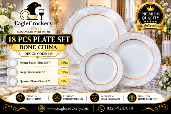 Bone 18 Pcs Plate Set (019) | Elegant, Durable, Heat-Resistant Plates & Bowls