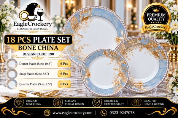 Bone 18 Pcs Plate Set (190) | Elegant, Durable, Heat-Resistant Plates & Bowls