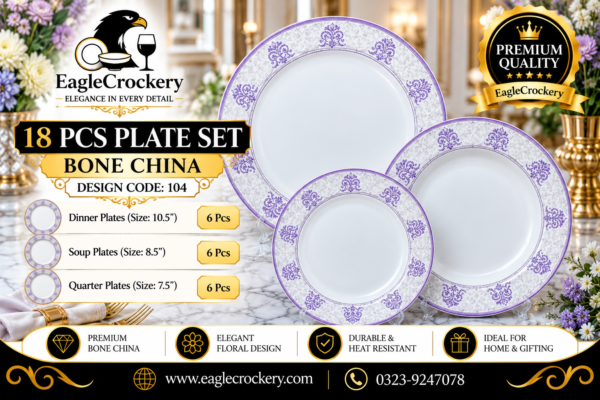 Bone 18 Pcs Plate Set (104) | Elegant, Durable, Heat-Resistant Plates & Bowls