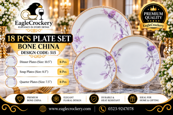 Bone 18 Pcs Plate Set (515) | Elegant, Durable, Heat-Resistant Plates & Bowls