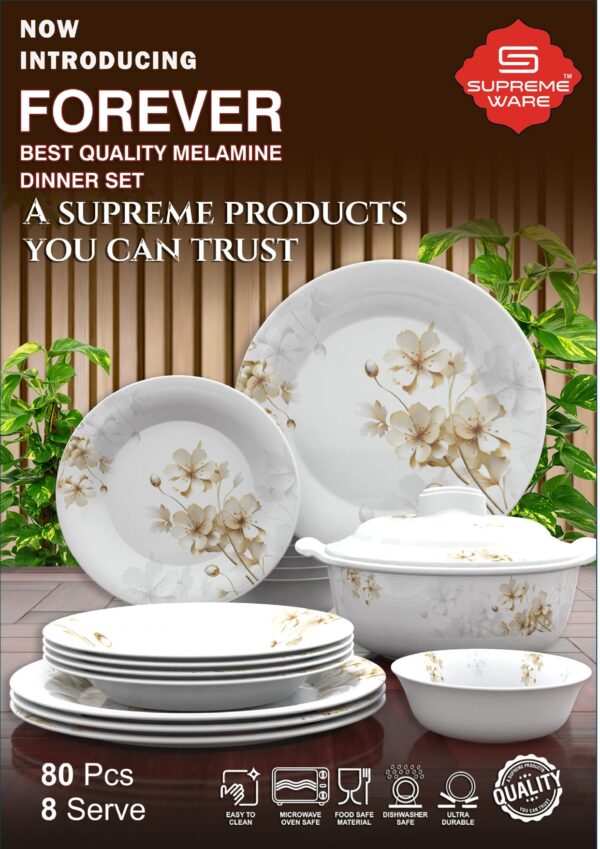 Melamine Dinner Set | Forever (1) | Elegant, Durable, Heat-Resistant Plates & Bowls | Unbreakable, Lightweight, Premium Quality Dinnerware