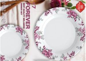 Melamine Dinner Set | Forever (7) | Elegant, Durable, Heat-Resistant Plates & Bowls | Unbreakable, Lightweight, Premium Quality Dinnerware