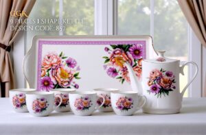 9 Pcs Bone Tea Set / Coffee Set (GGK I 857) | Elegant, Durable, Ideal for Home & Gifting