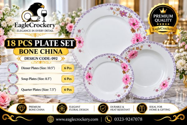 Bone 18 Pcs Plate Set (092) | Elegant, Durable, Heat-Resistant Plates & Bowls