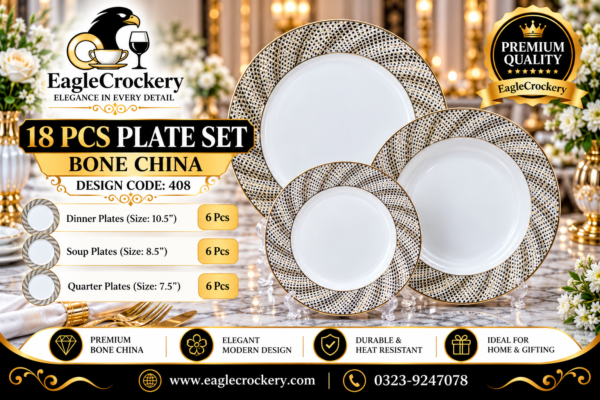 Bone 18 Pcs Plate Set (408) | Elegant, Durable, Heat-Resistant Plates & Bowls