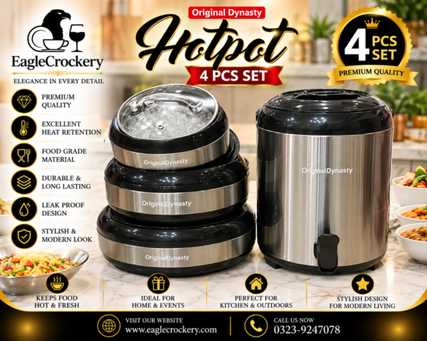 Dynasty Silver Color 4 Pcs Gift Set (Includes 3 Hot Pots and 1 Cooler) In Discounted Price