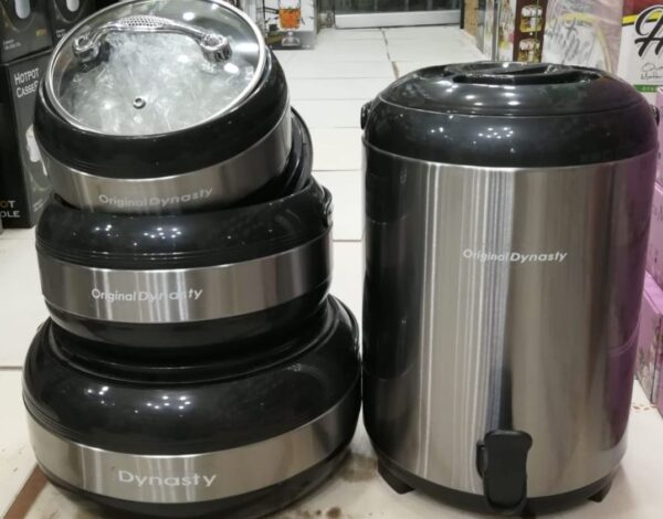 Dynasty (Silver) Color 4 Pcs Gift Set (Includes 3 Hot Pots and 1 Cooler) In Discounted Price