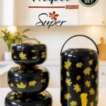Dynasty (Black Golden Leves) Color 4 Pcs Gift Set (Includes 3 Hot Pots and 1 Cooler) In Discounted Price