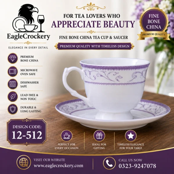 High-Quality Bone Cup & Saucer Set (12-512)