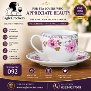 High-Quality Bone China Cup & Saucer Set (6-092) | Elegant, Durable, Ideal for Home & Gifting