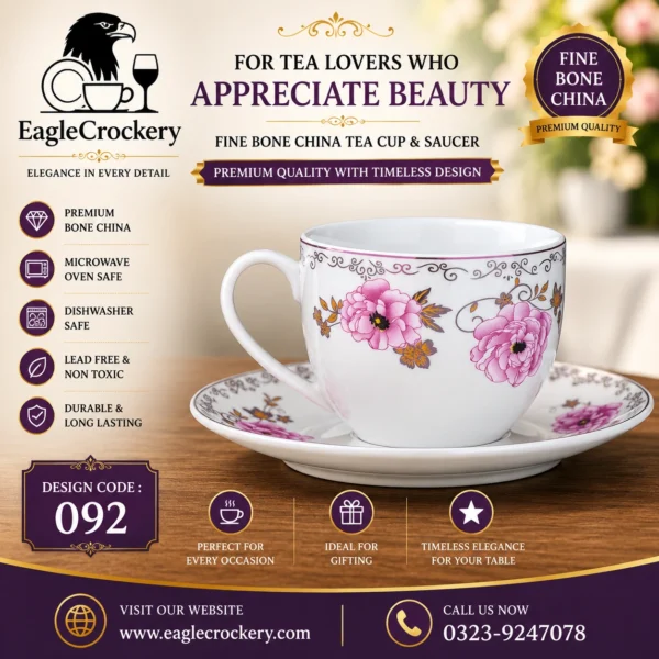 High-Quality Bone China Cup & Saucer Set (6-092) | Elegant, Durable, Ideal for Home & Gifting