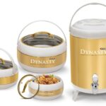Dynasty (Gold) Color 4 Pcs Gift Set (Includes 3 Hot Pots and 1 Cooler) In Discounted Price