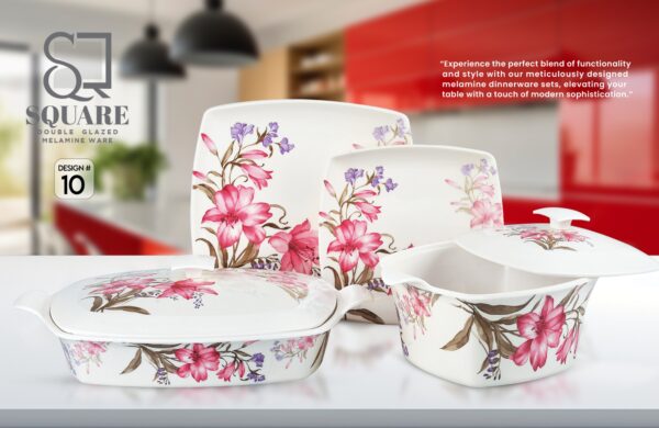 Melamine Dinner Set | Square (1) | Elegant, Durable, Heat-Resistant Plates & Bowls | Unbreakable, Lightweight, Premium Quality Dinnerware