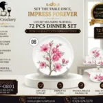 A 72-piece dinner set designed for everyday family dining and special occasions. It’s elegant in look, sturdy in build, and well-suited for home use or gifting (like weddings, housewarmings, festivals).