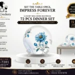 A 72-piece dinner set designed for everyday family dining and special occasions. It’s elegant in look, sturdy in build, and well-suited for home use or gifting (like weddings, housewarmings, festivals)