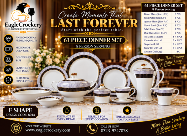 61 Pc Bone China Dinner Set (F801A)