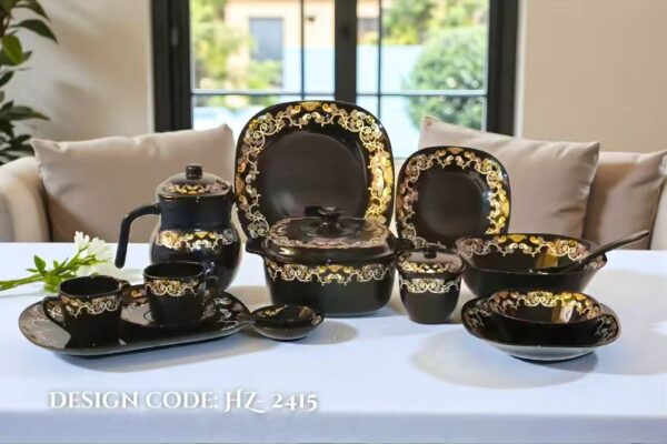 Black Marble Dinner Set | Black Carroly (HZ-2415) | Elegant, Durable, Heat-Resistant Plates & Bowls