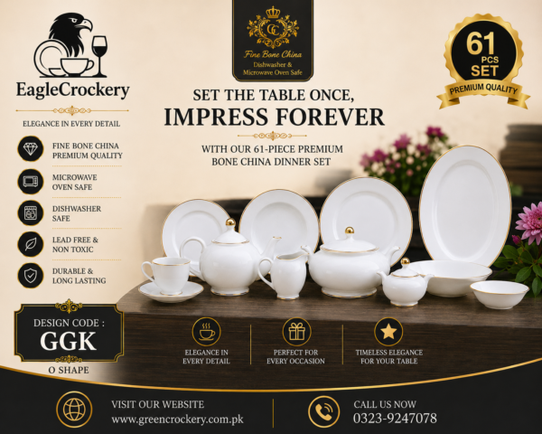 61 Pc Bone China Dinner Set (GGK O) – Premium Quality, Stylish & Elegant Dinnerware