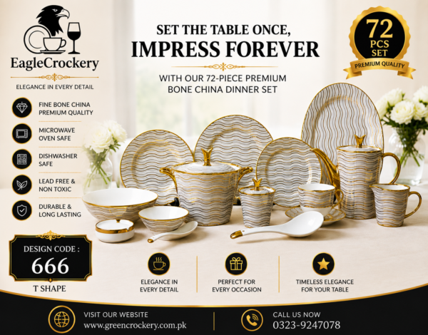 72 Pc Bone China Dinner Set (72Pcs Electro plate 2) | High-Quality, Stylish, Premium Crockery