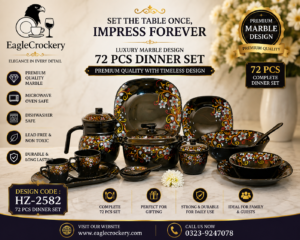 Black Marble Dinner Set | Black Carroly (2582) | Elegant, Durable, Heat-Resistant Plates & Bowls
