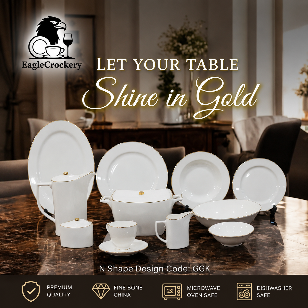 61 Pc Bone China Dinner Set (NGGK) – Premium Quality, Stylish & Elegant Dinnerware