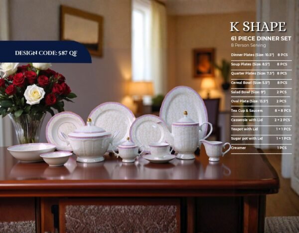 61 Pc Bone China Dinner Set (K587-QF) – Premium Quality, Stylish & Elegant Dinnerware