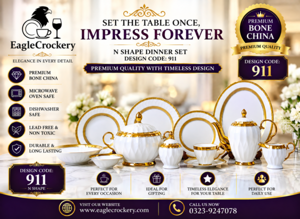 61 Pc Bone China Dinner Set (Q911) – Premium Quality, Stylish & Elegant Dinnerware