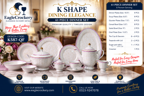 61 Pc Bone China Dinner Set (K587-QF) – Premium Quality, Stylish & Elegant Dinnerware