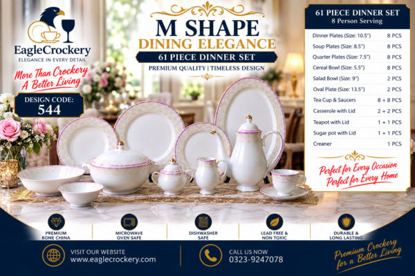 61 Pc Bone Dinner Set Premium Crockery M544