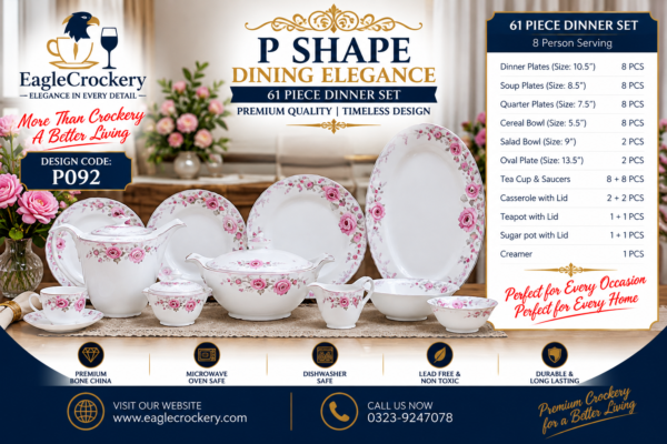 61 Pc Bone China Dinner Set (P092) – Premium Quality, Stylish & Elegant Dinnerware
