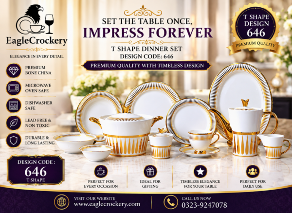 72 Pc Bone China Dinner Set T646 (72Pcs Electro plate 2) | High-Quality, Stylish, Premium Crockery