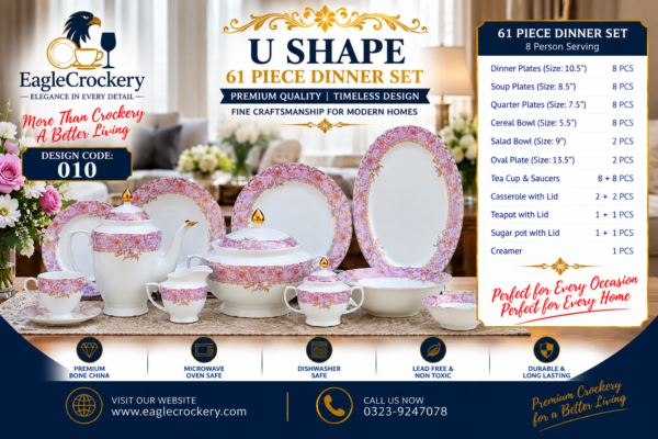 61 Pc Bone China Dinner Set (U010) – Premium Quality, Stylish & Elegant Dinnerware