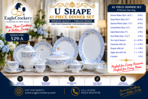 61 Pc Bone China Dinner Set (U529-A) – Premium Quality, Stylish & Elegant Dinnerware