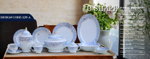 61 Pc Bone China Dinner Set (U529-A) – Premium Quality, Stylish & Elegant Dinnerware
