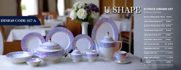 61 Pc Bone China Dinner Set (U537-A) – Premium Quality, Stylish & Elegant Dinnerware