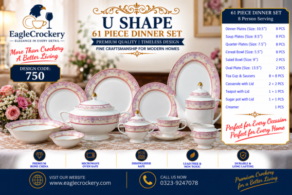 61 Pc Bone China Dinner Set (U750) – Premium Quality, Stylish & Elegant Dinnerware