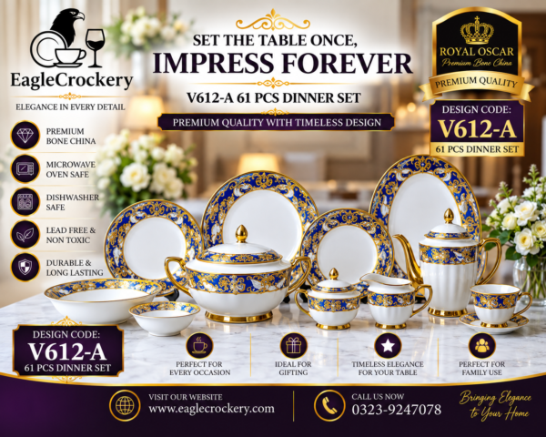 61 Pc Bone China Dinner Set (V612-A)