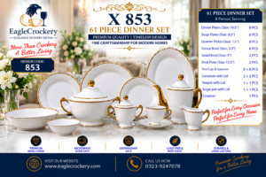 61 Pc Bone China Dinner Set (X853) – Premium Quality, Stylish & Elegant Dinnerware