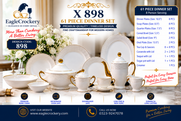 61 Pc Bone China Dinner Set (X898) – Premium Quality, Stylish & Elegant Dinnerware