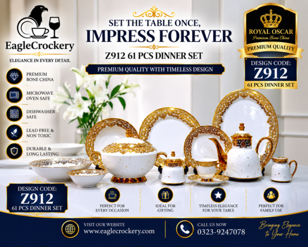 61 Pc Bone China Dinner Set (Z912) Embosed